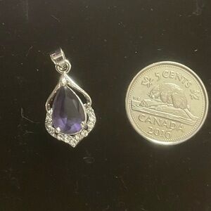 Amethyst Pendant Silver Tone Teardrop Halo Purple Gem Dainty Jewelry Gift